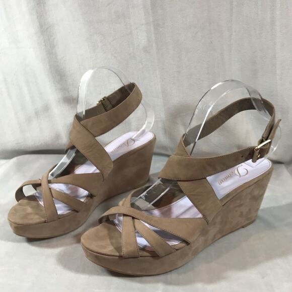 Delman ankle wrap wedges in taupe size 10 M - Picture 1 of 9
